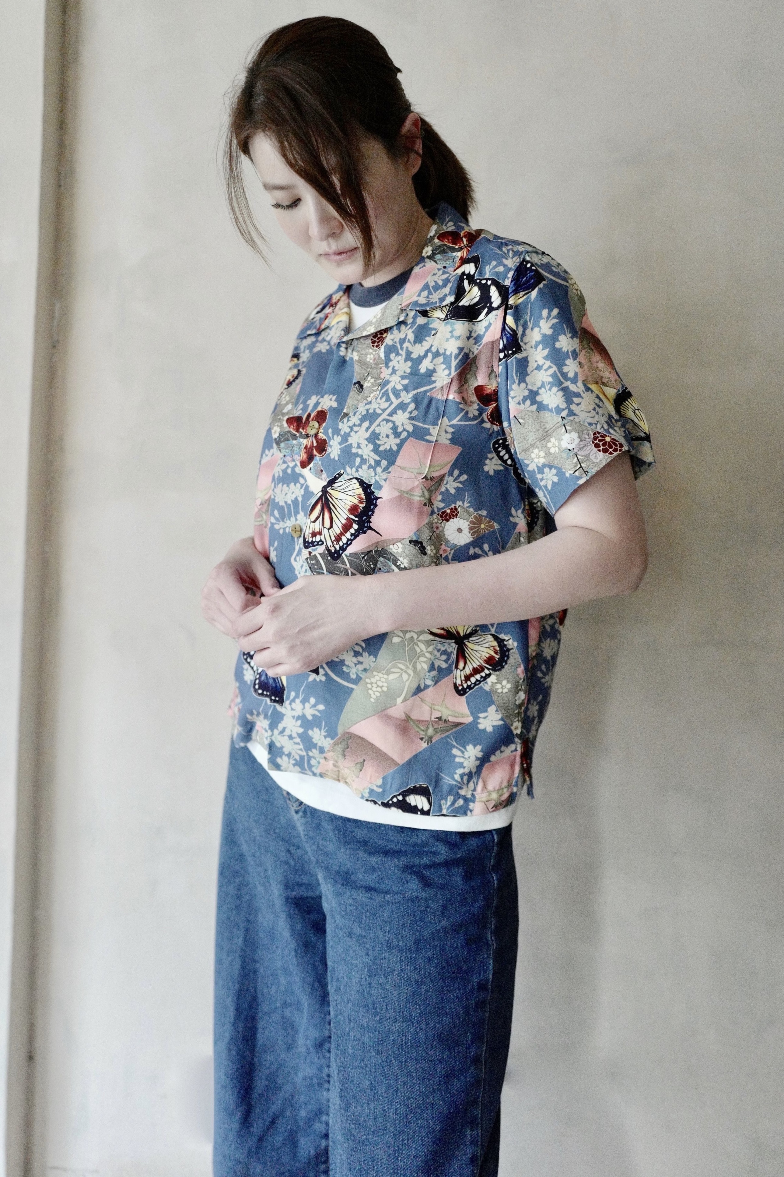 HOUSTON ALOHA SHIRT (蝶) / Blue