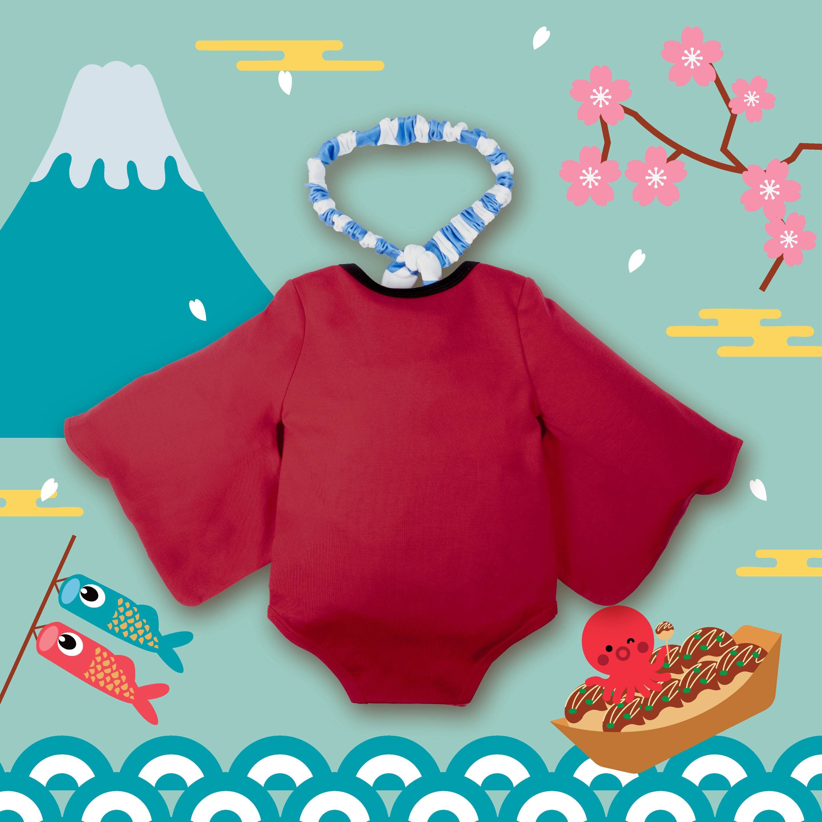 章魚慶典包屁浴衣連髮帶