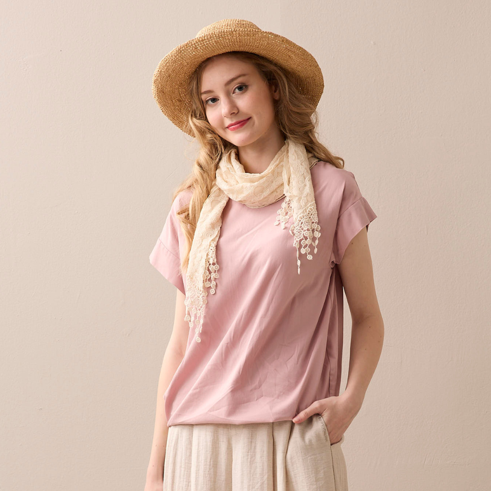 PIPPY簡約舒適素面圓領短袖上衣 粉