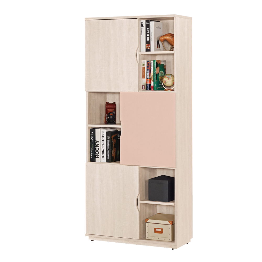 斯緹2.7尺粉色開放式三門書櫃/收納置物櫃/展示櫃
