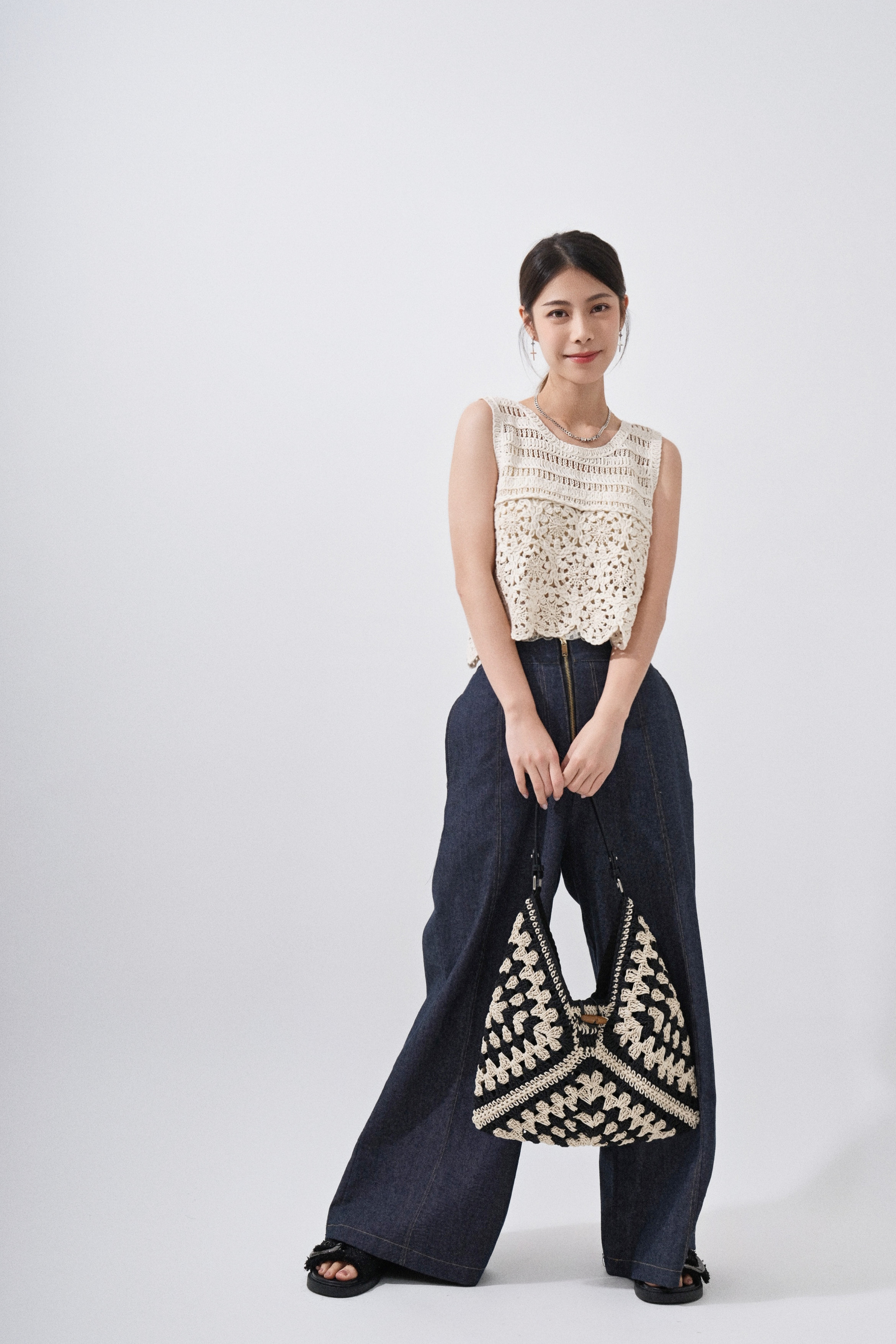 水手風明拉鏈牛仔闊褲  (現貨款式）