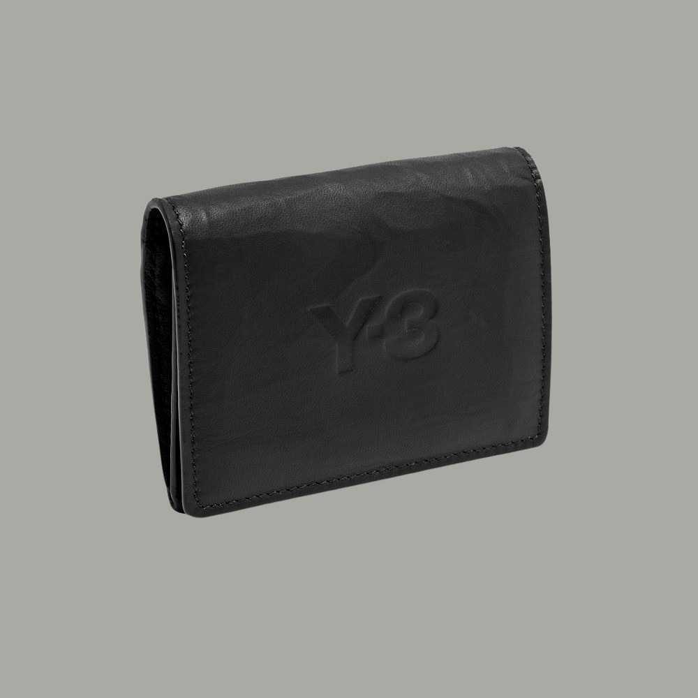 【 Y-3 CARD HOLDER 皺褶皮革卡包 - 黑 】