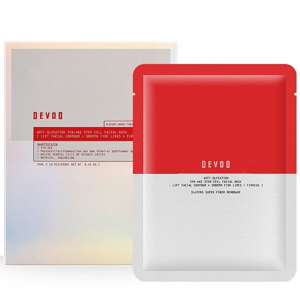 DEVDO【勝肽+幹細胞瘦臉】抗醣化類蛇毒幹細胞面膜(採用三層超纖膜體) (25毫升*10p片)【原裝正品行貨】