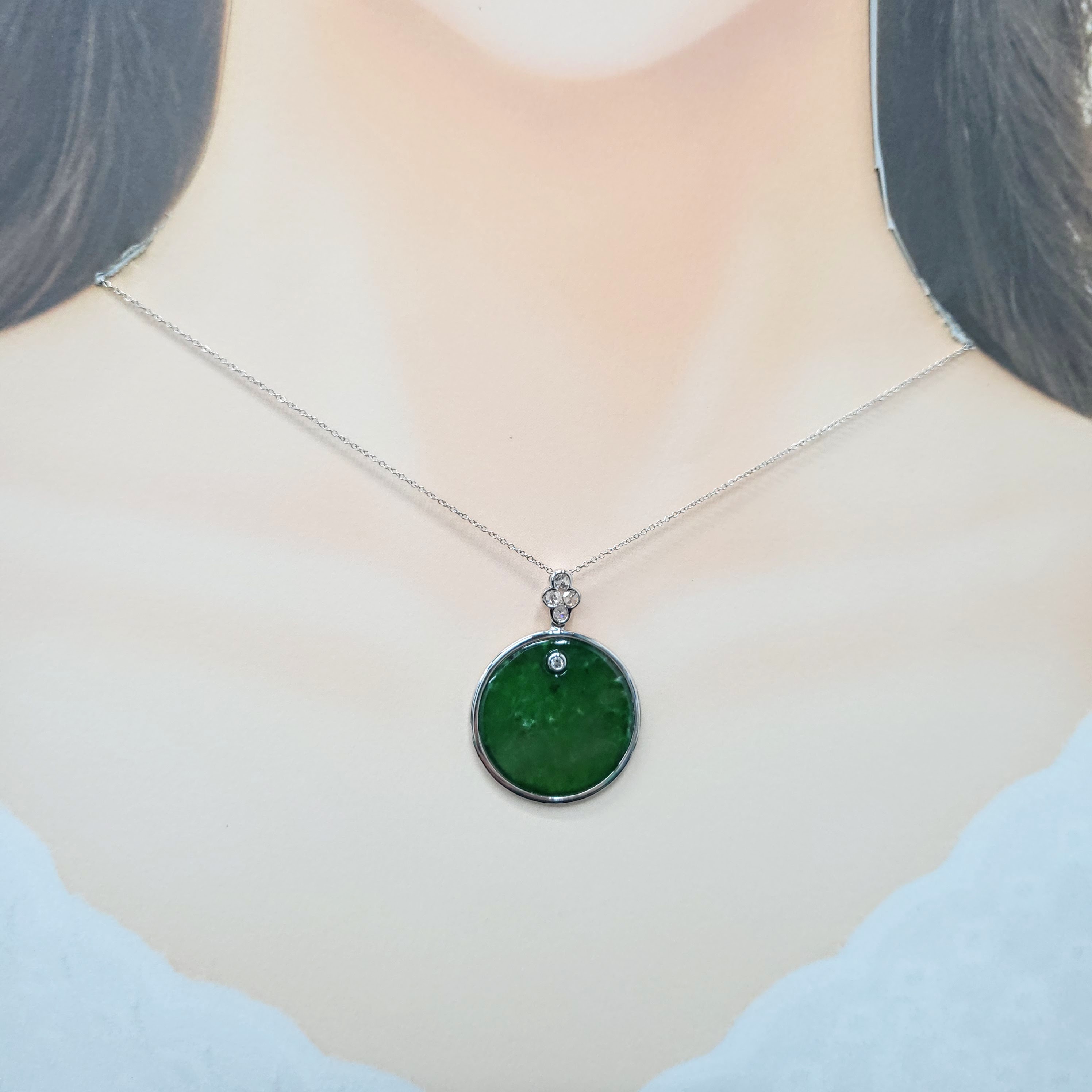 全新18K白金翡翠玉配27份鑽石吊墜