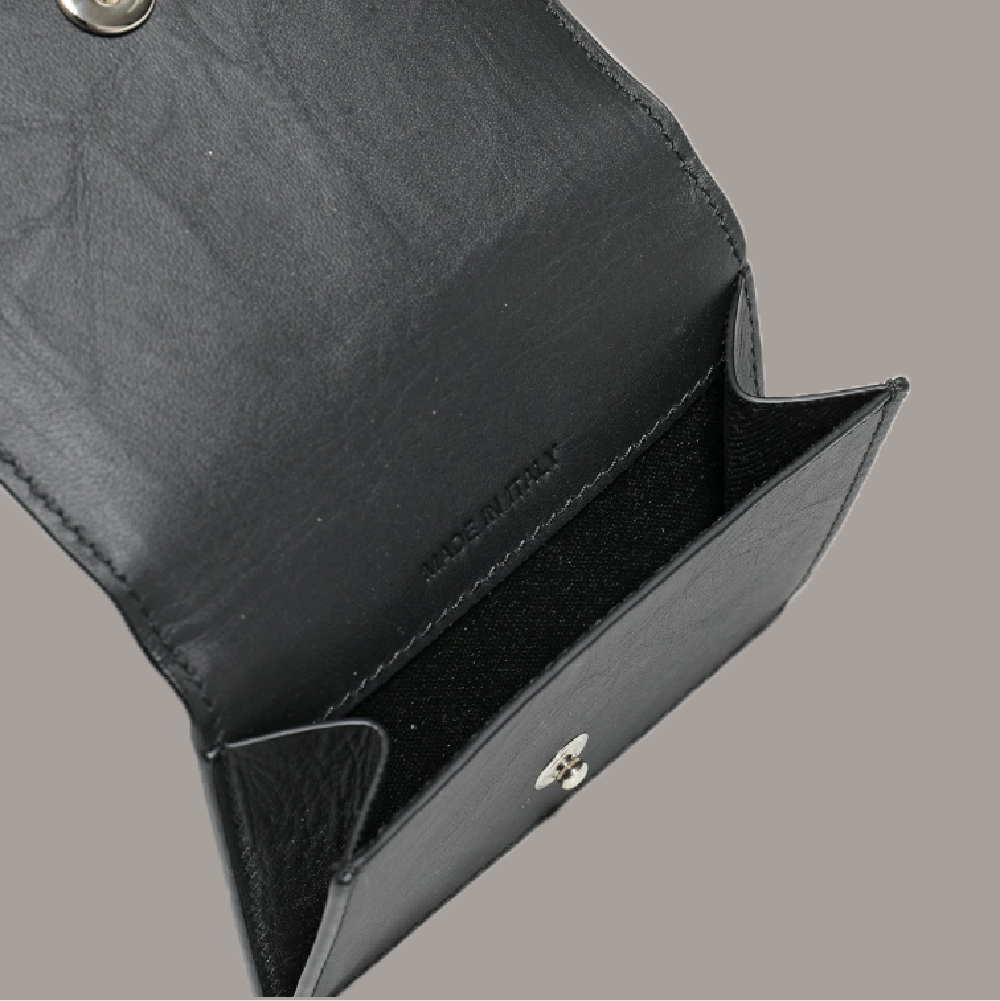 【 Y-3 CARD HOLDER 皺褶皮革卡包 - 黑 】