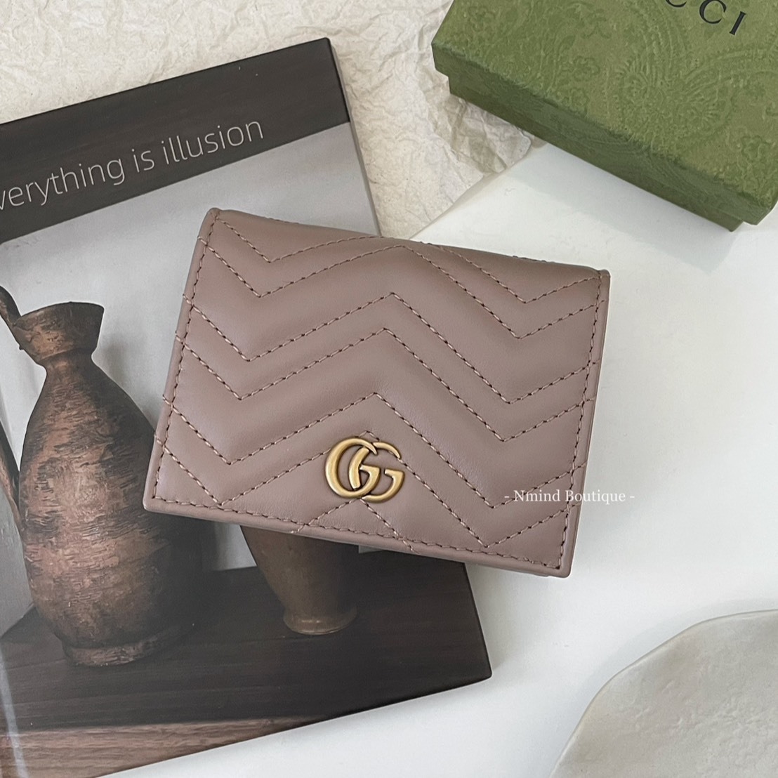 GUCCI GG MARMONT CARD CASE WALLET / Dusty pink