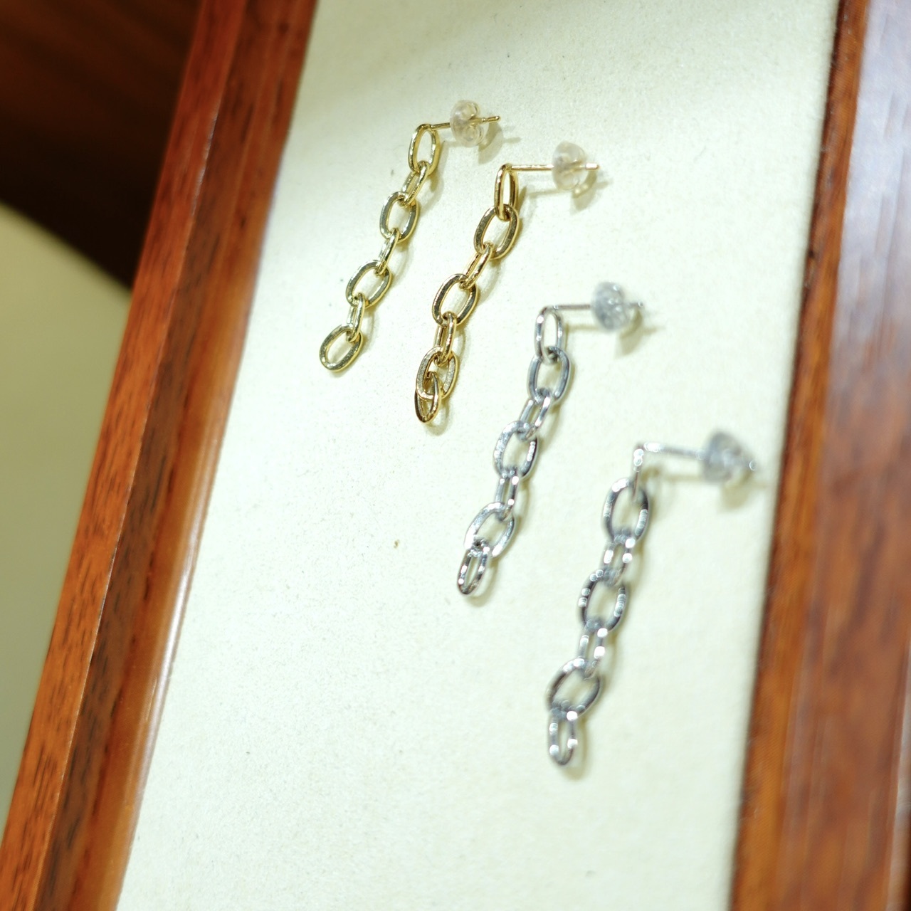 18K金粗金鏈耳釘