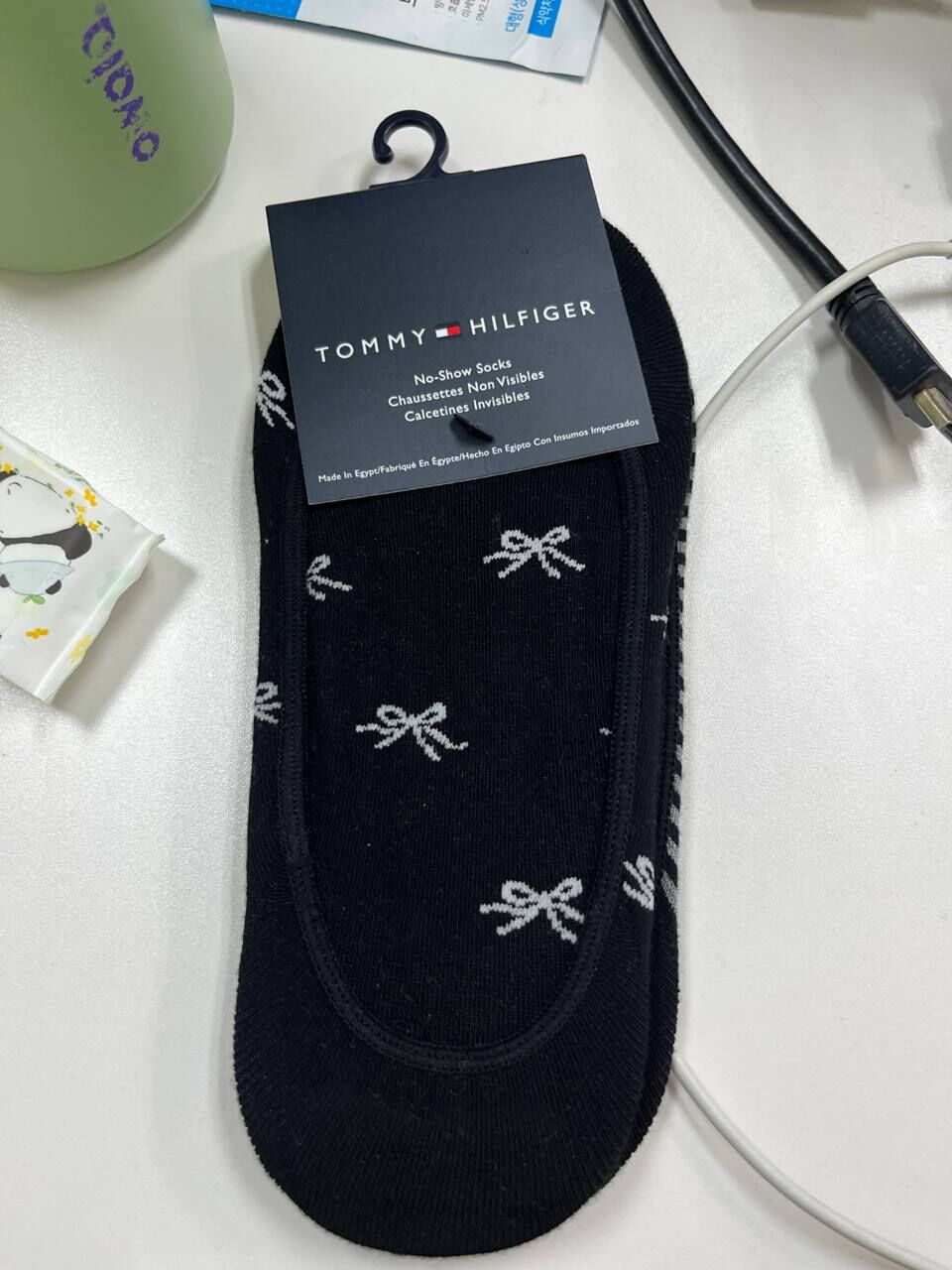 [S] TOMMY HILFIGER BLACK 69JB044 2PACK BOW PRINT NO SHOW ANKLE, 197735447603 (STH1246)