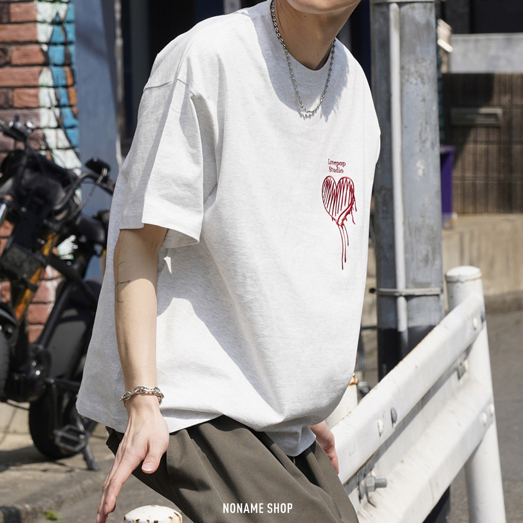 PUBLUX Lovepop Studio 刺繡 愛心 心型 落肩 短袖 三色 (男款)