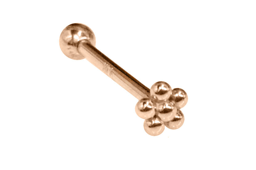 14K Gold Small Flower Tongue Barbell