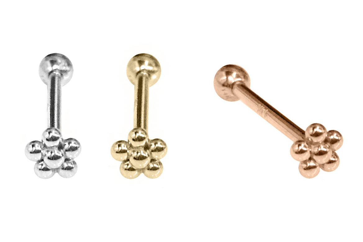 14K Gold Small Flower Tongue Barbell