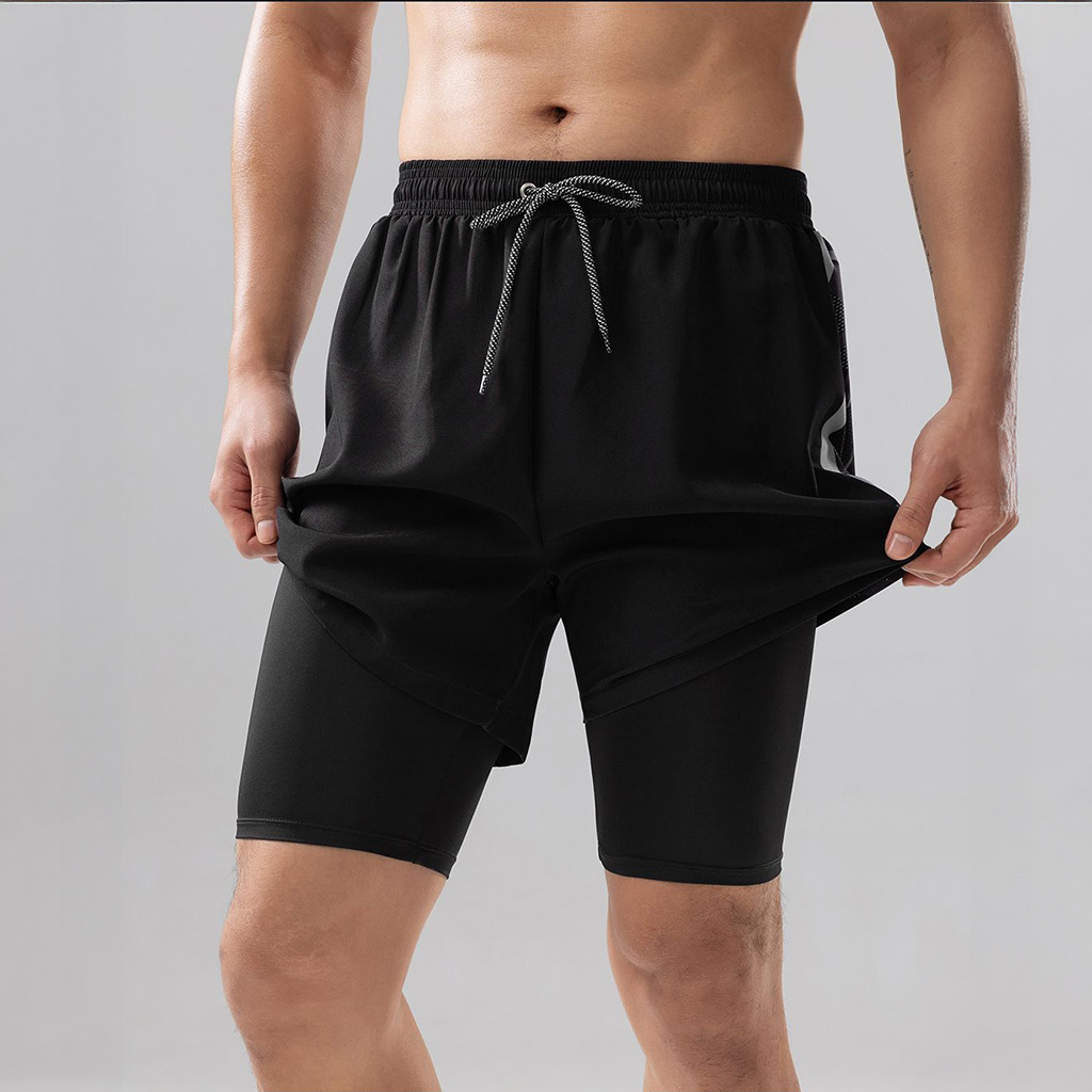 男士印花內襯游泳沙灘褲 - 黑