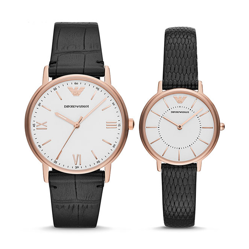 【Armani 亞曼尼】AR80015 簡約 情侶款 皮革 石英 手錶