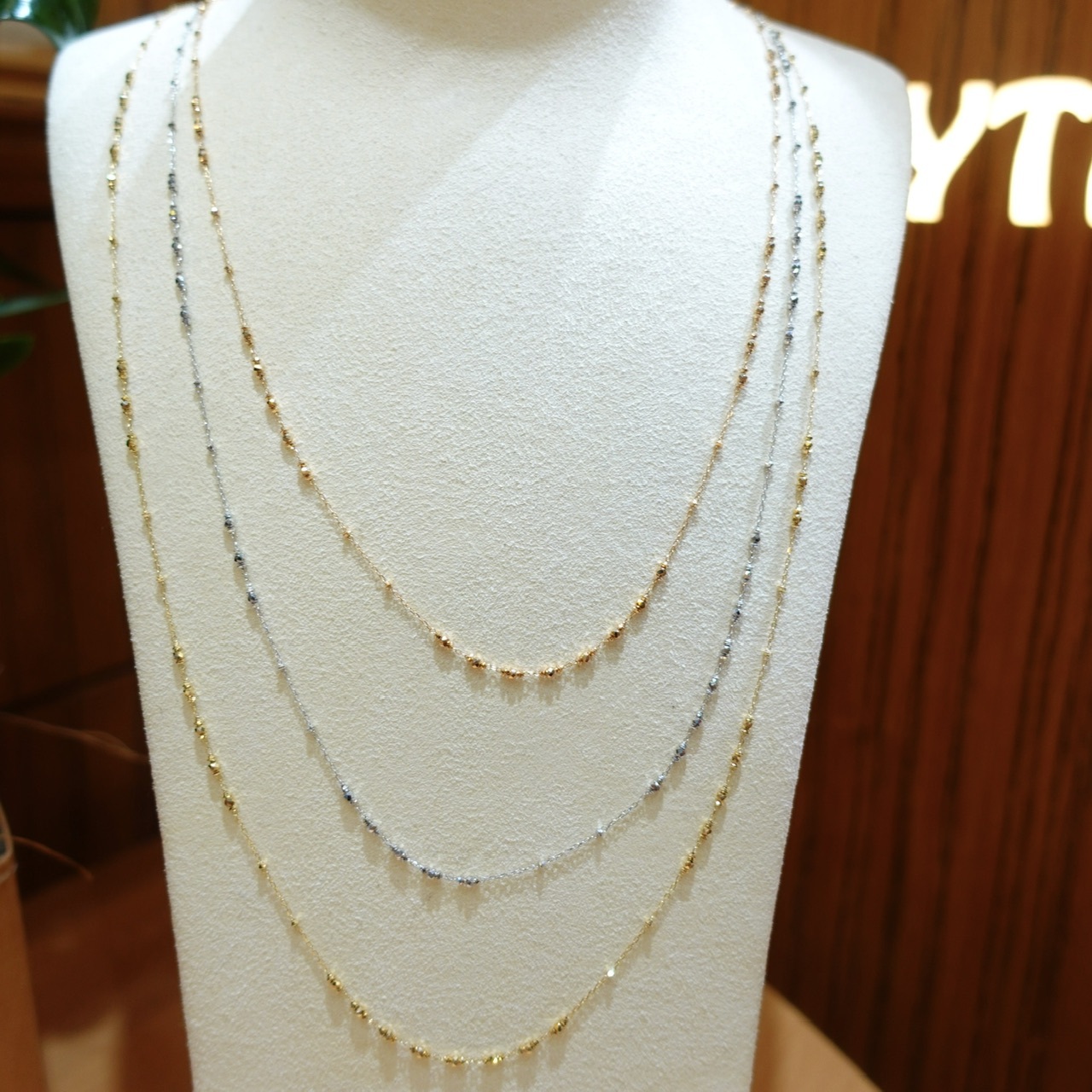18K金鐳射珠閃閃長項鏈-80cm