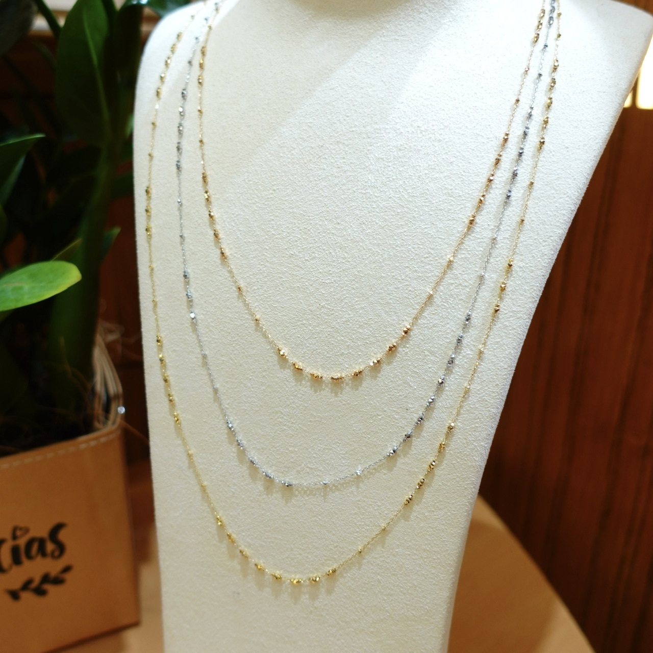 18K金鐳射珠閃閃長項鏈-80cm