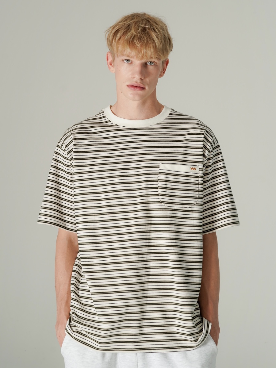 <預購> 韓國WV PROJECT 條紋口袋刺繡小logo高磅純棉短T