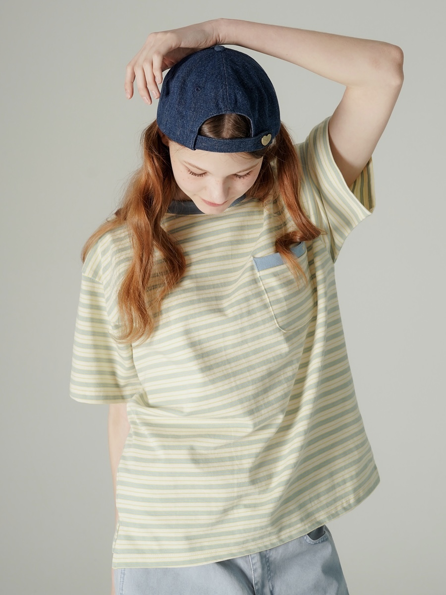 <預購> 韓國WV PROJECT 條紋口袋刺繡小logo高磅純棉短T