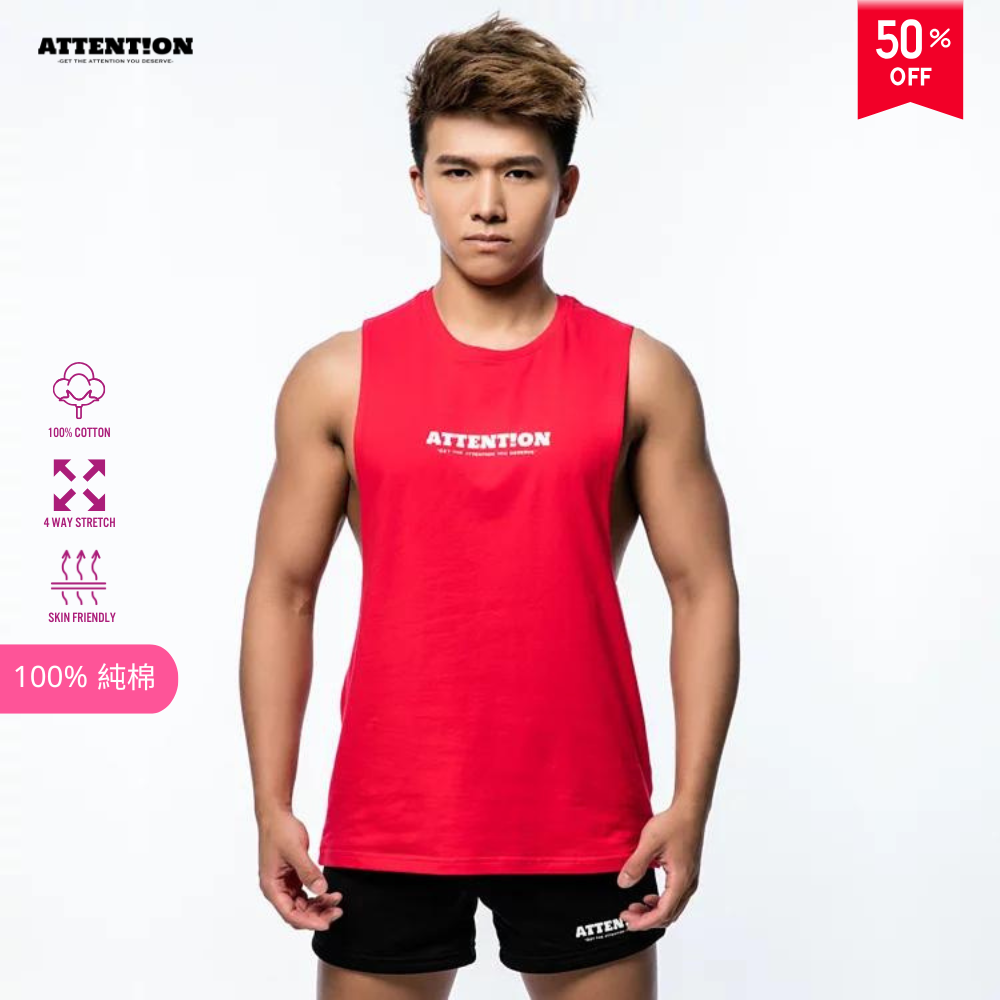 【紅色燙銀款】Attention 運動挖背背心