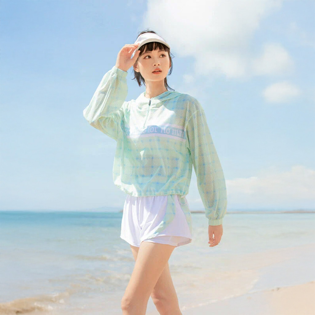 女士游泳 Bra Top 短褲連外罩上衣三件套裝 - 白/綠