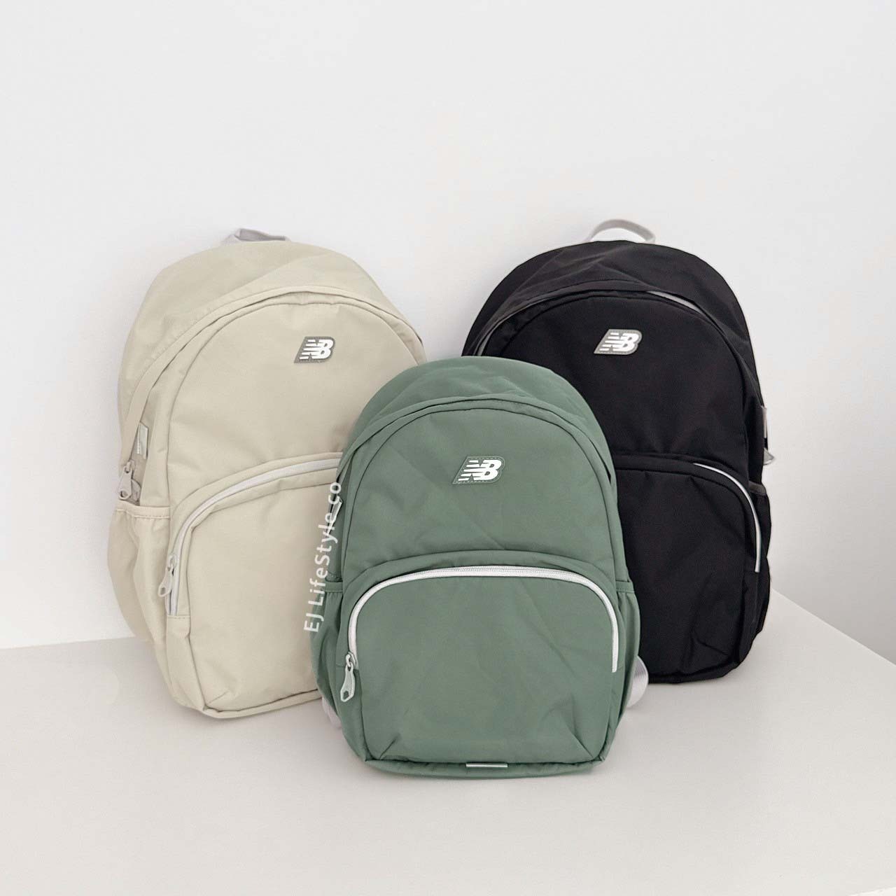 NEW BALANCE NB 素色 LOGO 後背包 運動包 書包 旅行包 大容量 雙層 綠 黑 米 / 現貨