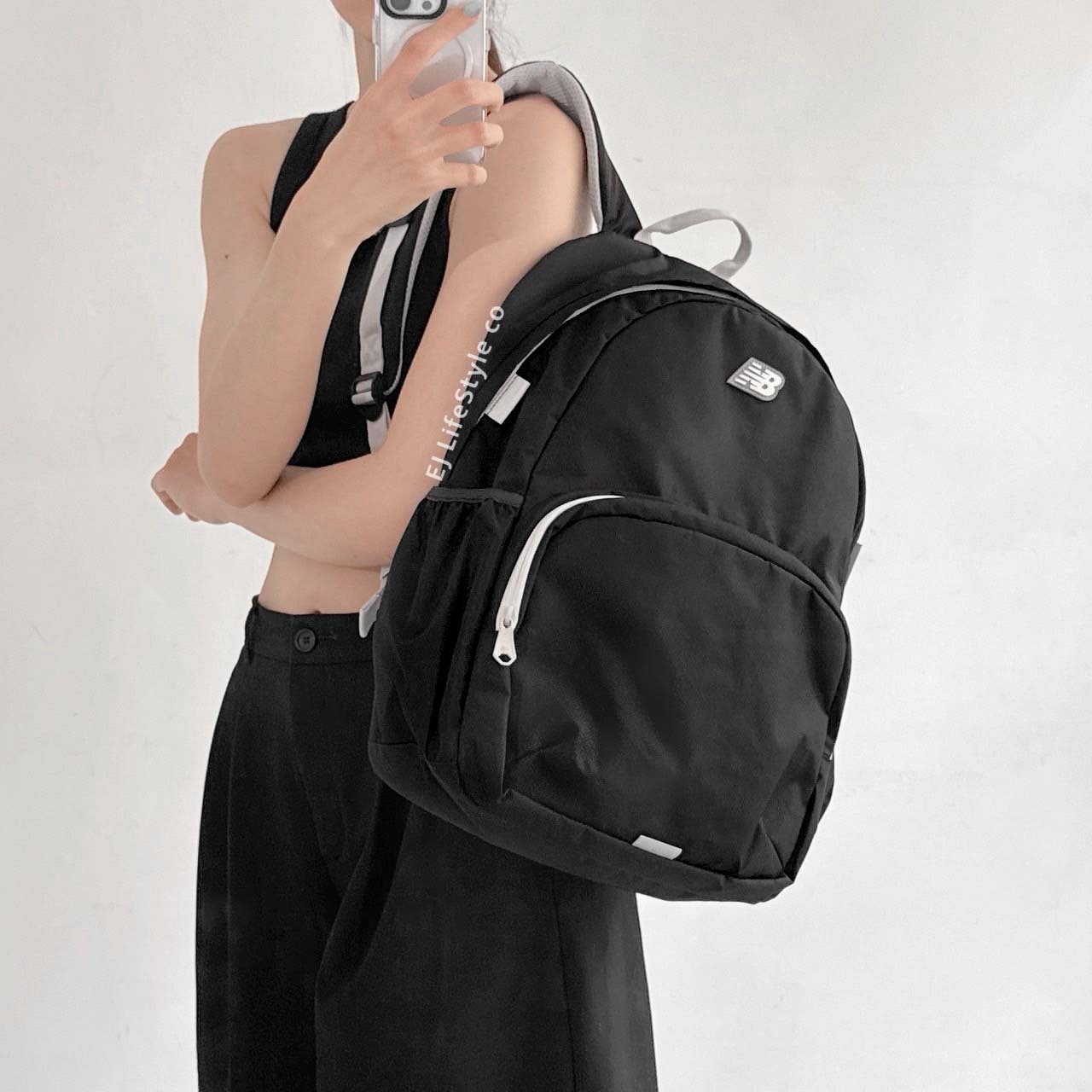 NEW BALANCE NB 素色 LOGO 後背包 運動包 書包 旅行包 大容量 雙層 綠 黑 米 / 現貨