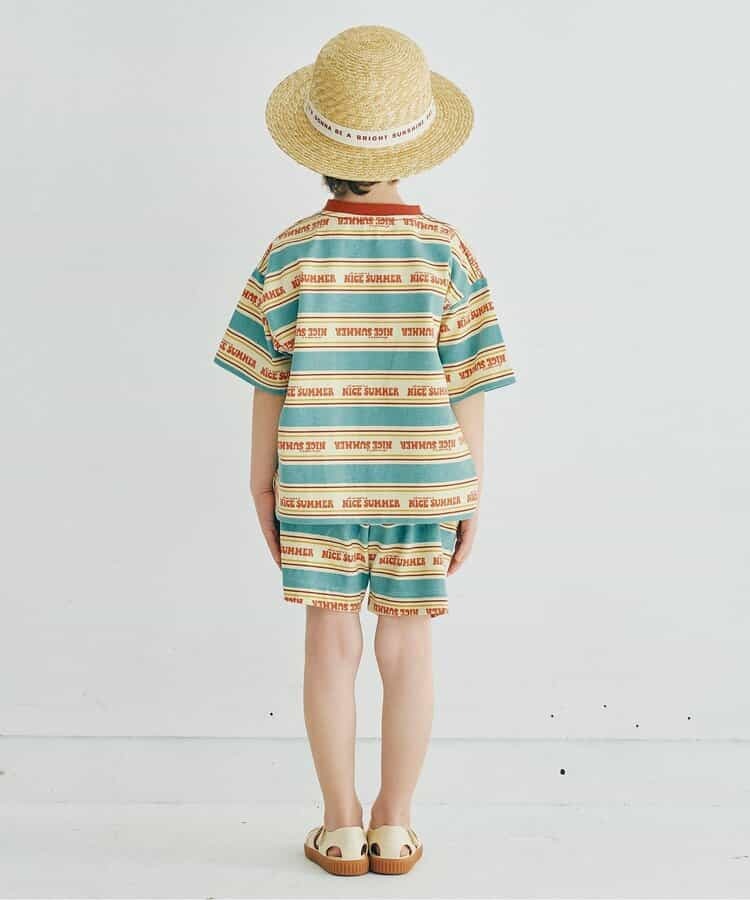 日本 p.premier 字母條紋 天竺棉短袖上衣 (天藍色，130-140) P307095