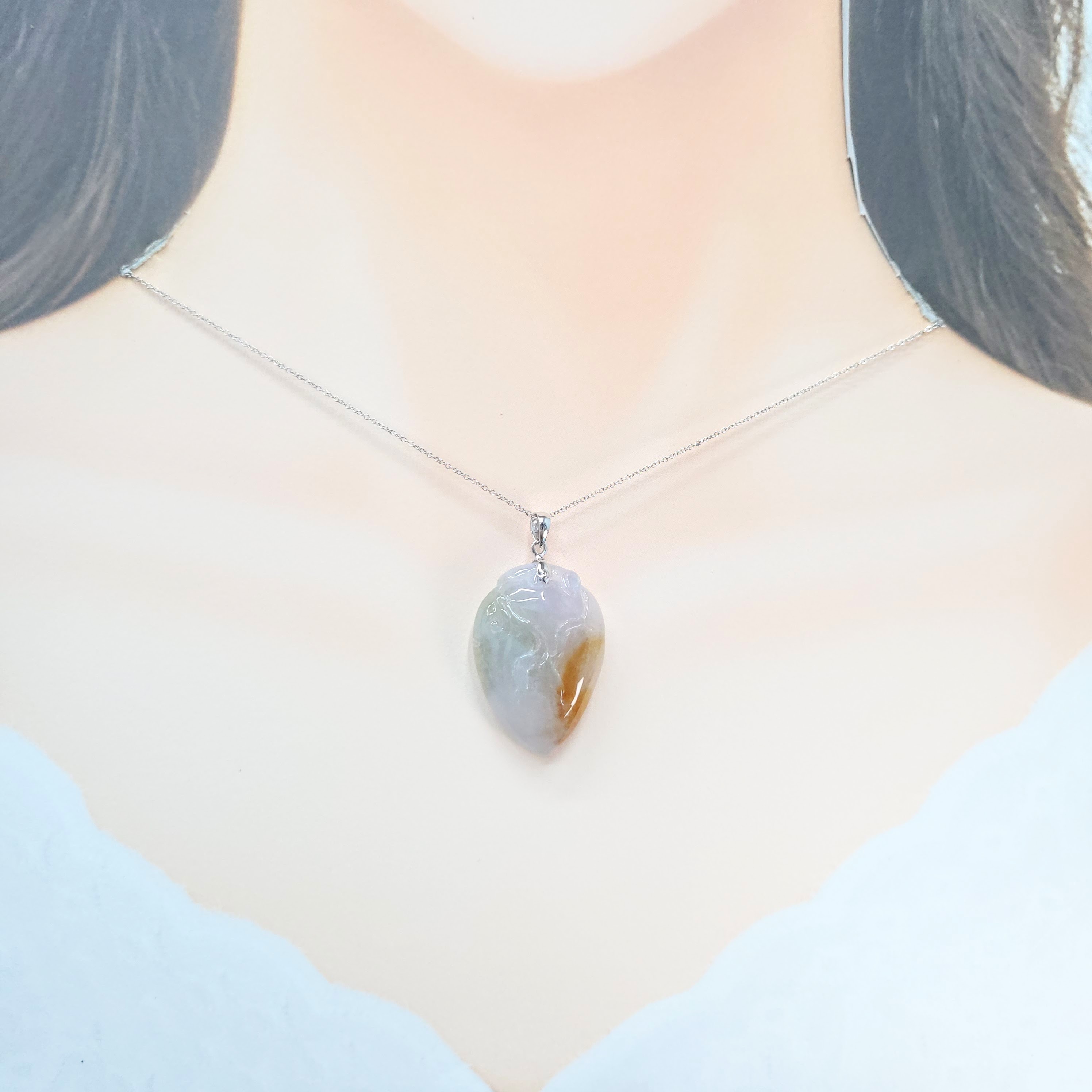 全新18K白金翡翠吊墜