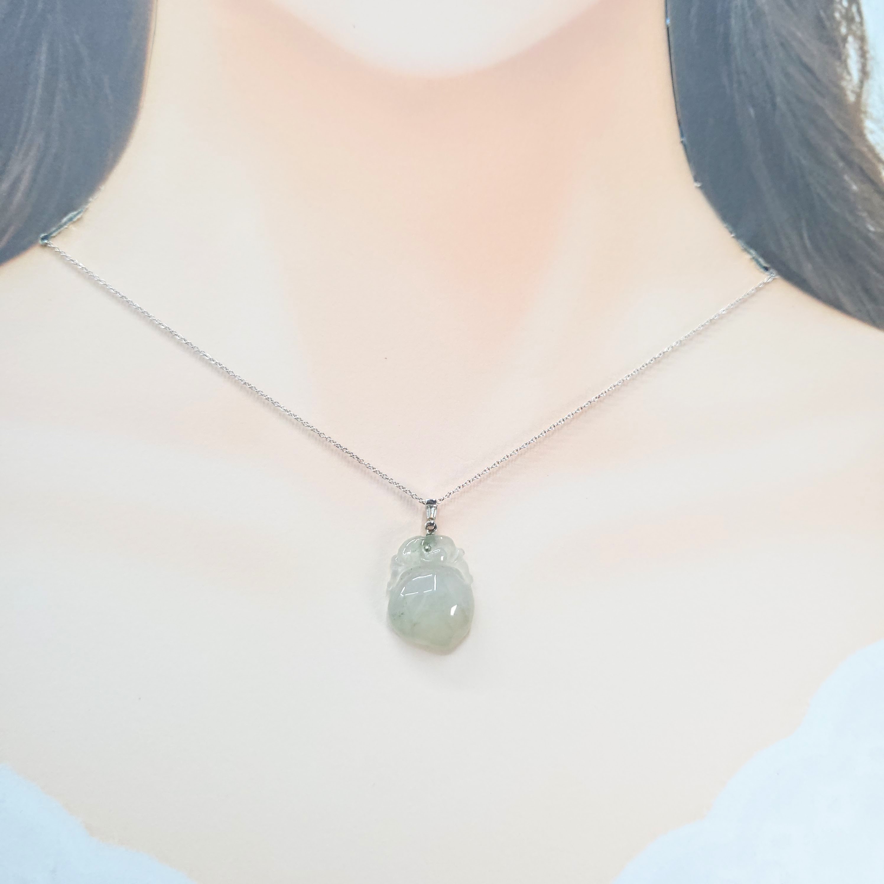 全新18K白金8份鑽石翡翠吊墜