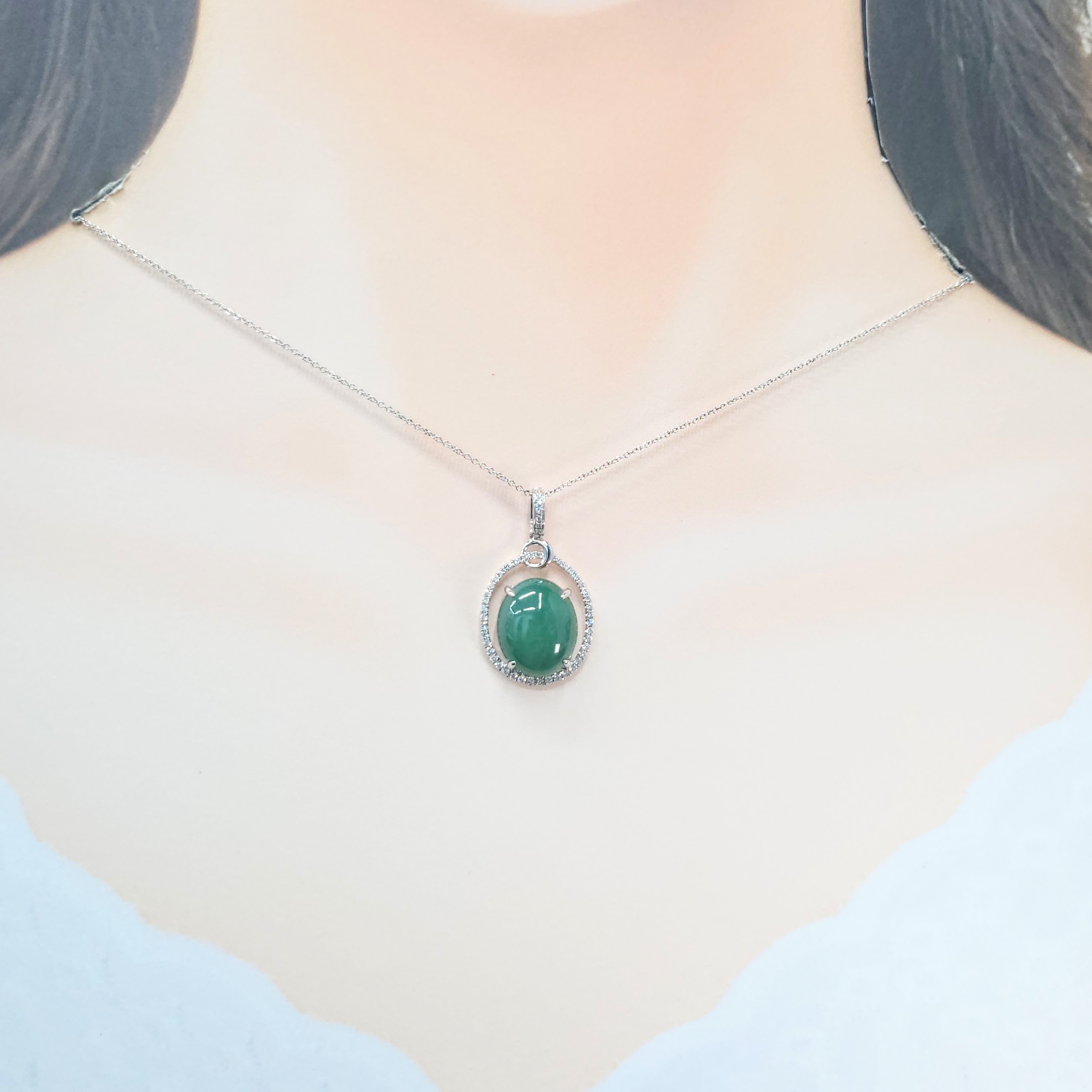 全新18K白金24份鑽石翡翠吊墜