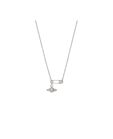 Vivienne Westwood 西太后 水晶鑲嵌 回形針 黃銅項鍊 女款銀色