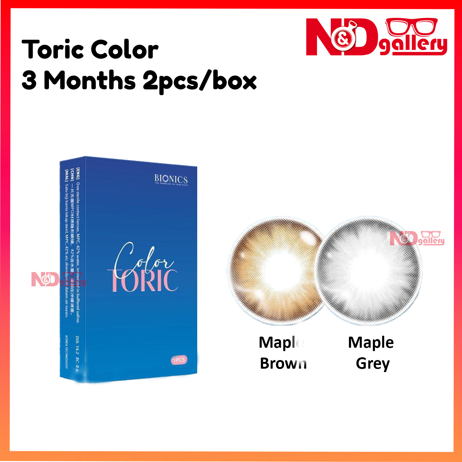 Bionics Color Toric Maple Series 3 Month Disposable 2pcs/box ( ready stock)