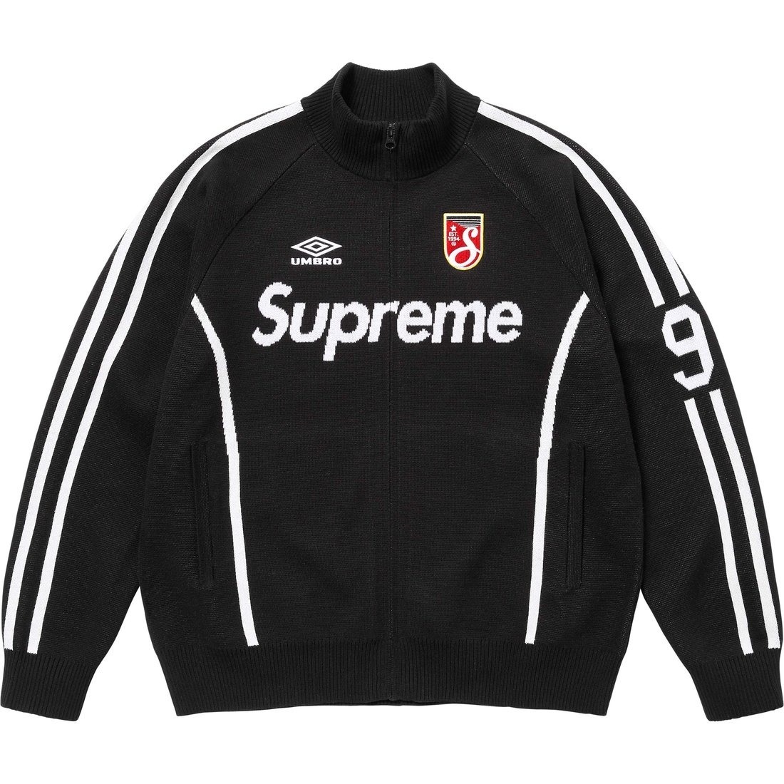 2025SS Supreme x Umbro Zip Up Sweater 聯名 足球 針織 拉鍊 外套 黑色
