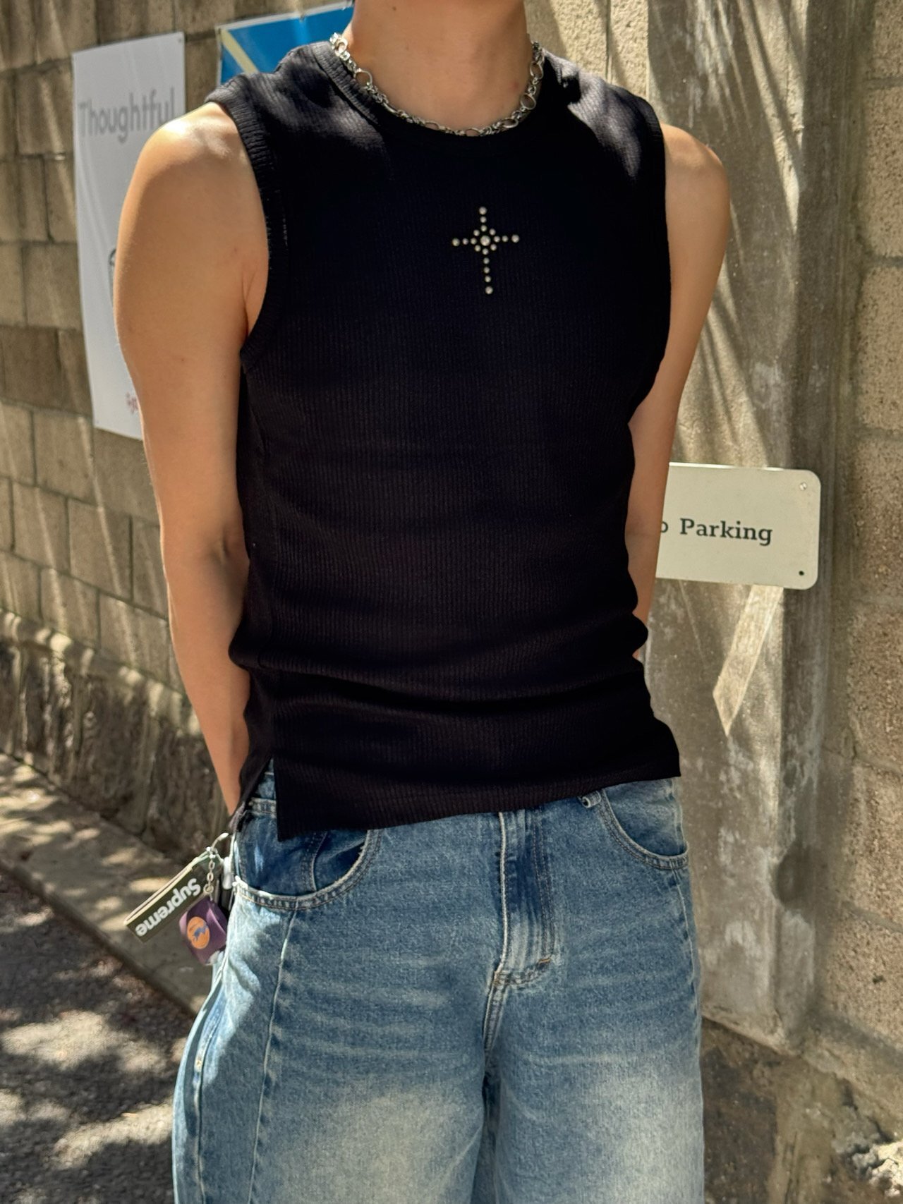 十字架鉚釘羅紋背心