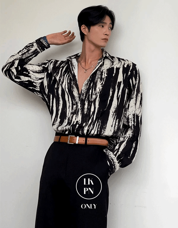 藝術筆觸絲質襯衫