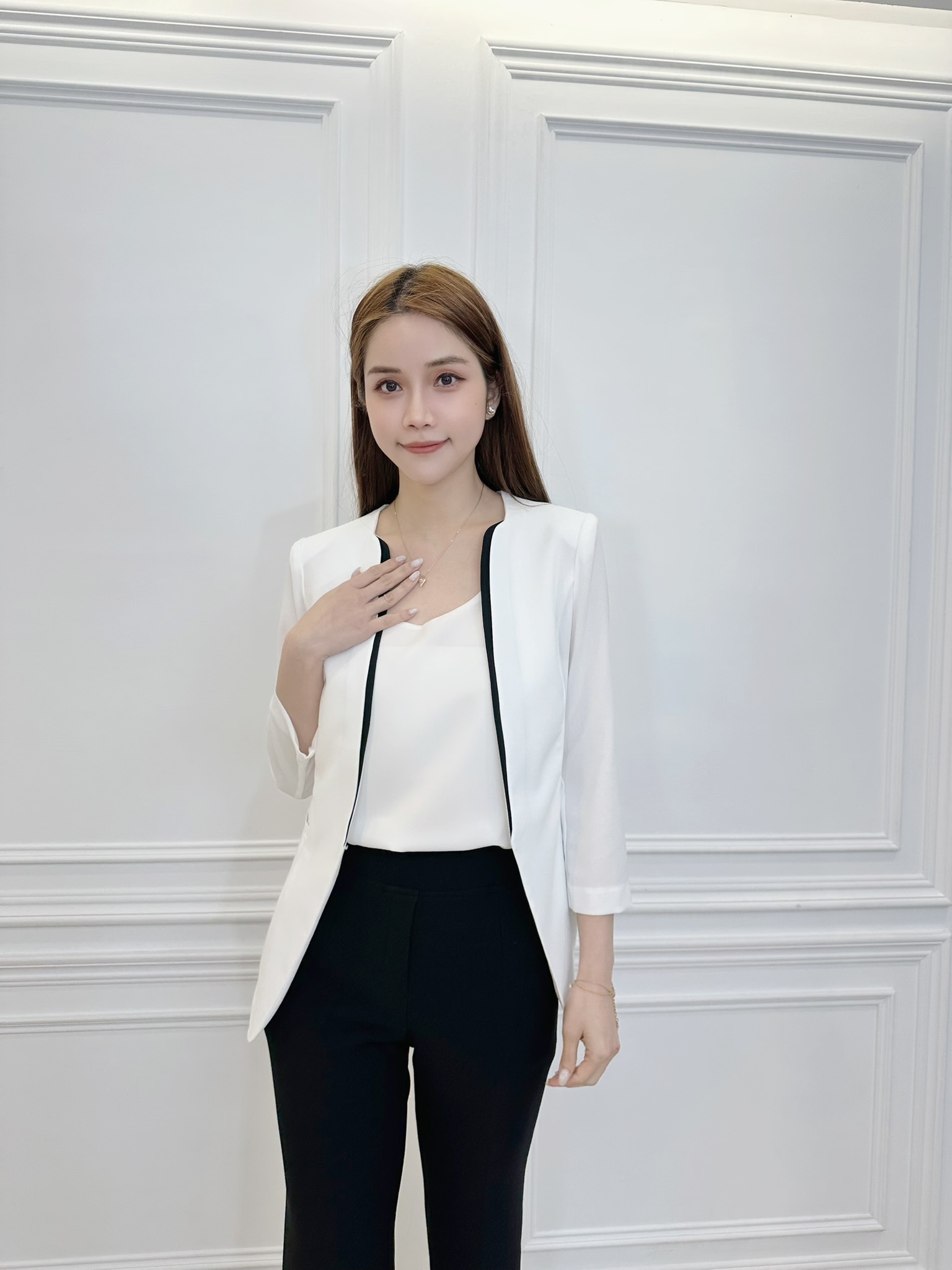 無領拼色簡約西外