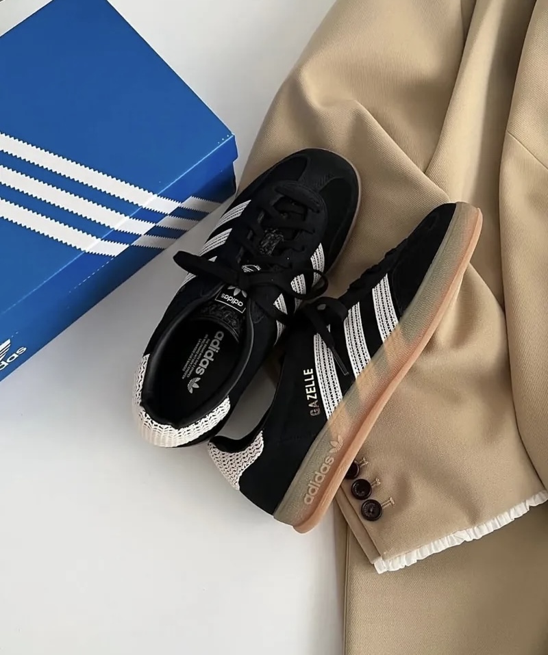 Adidas Originals Gazelle Indoor 蕾絲編織 黑色 麂皮 焦糖底 德訓鞋 女款 JI2755/預購