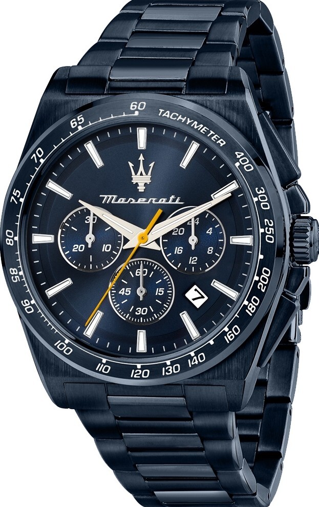 MASERATI 瑪莎拉蒂 Attrazione 極致吸引系列   藍色版三眼不鏽鋼錶帶男錶  R8873652008  錶徑: 43MM