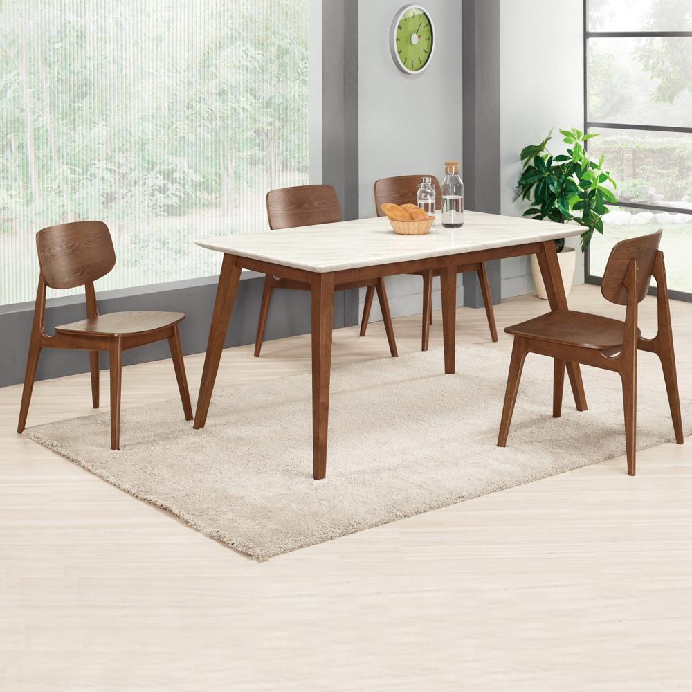 溫克4.7尺胡桃色石面餐桌椅組合(一桌四椅)(曲木餐椅)