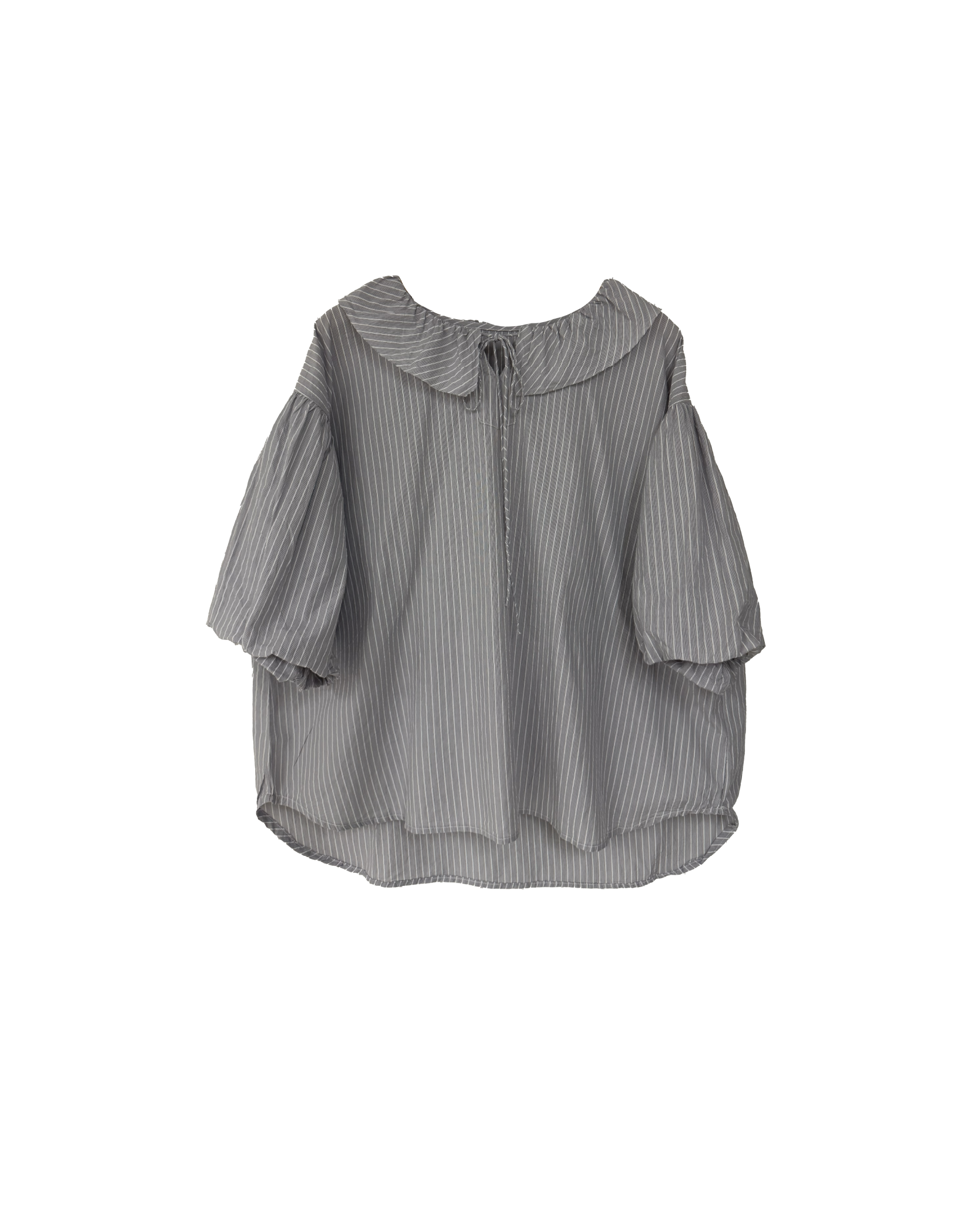 荷葉領綁結泡袖上衣