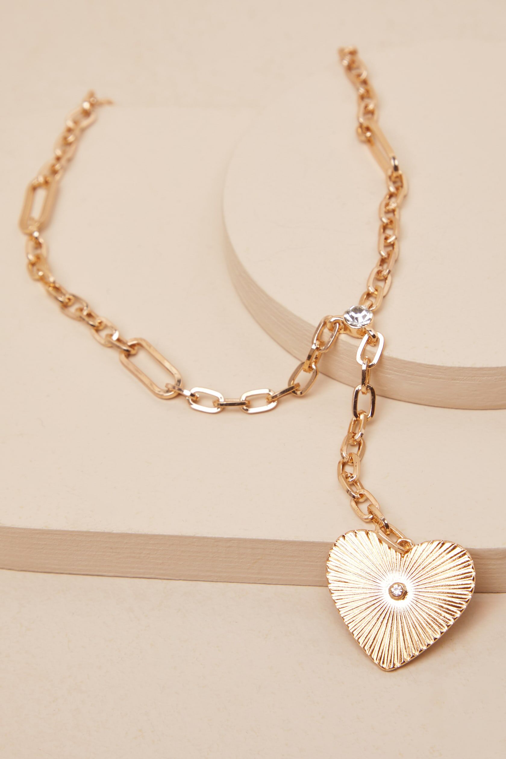 Lux Gold金色愛心垂墜水鑽項鍊