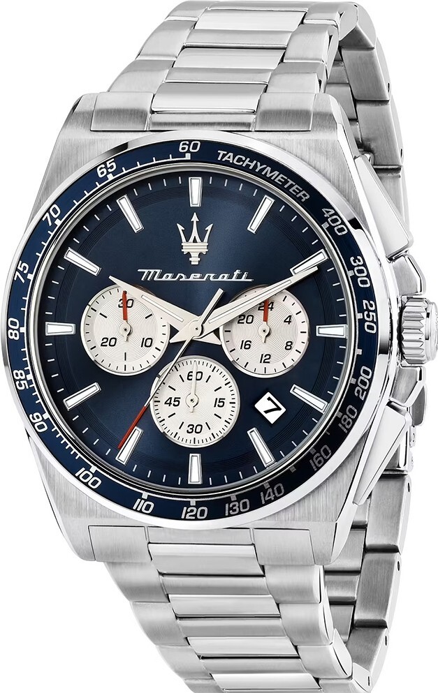 MASERATI 瑪莎拉蒂 Attrazione 極致吸引系列   藍色面三眼不鏽鋼錶帶男錶  R8873652005  錶徑: 43MM