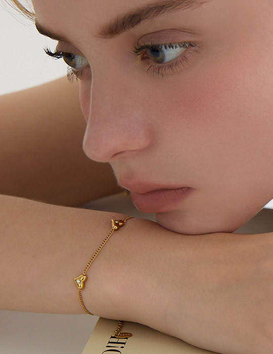 【鈦鋼】光芒閃耀愛心鋯石手鍊(金)