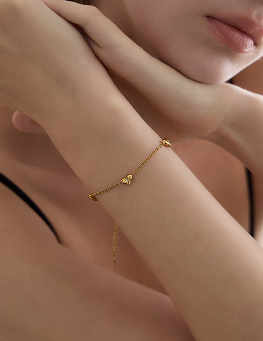 【鈦鋼】光芒閃耀愛心鋯石手鍊(金)