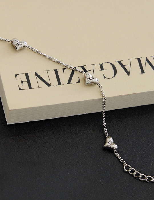 【鈦鋼】光芒閃耀愛心鋯石手鍊(銀)