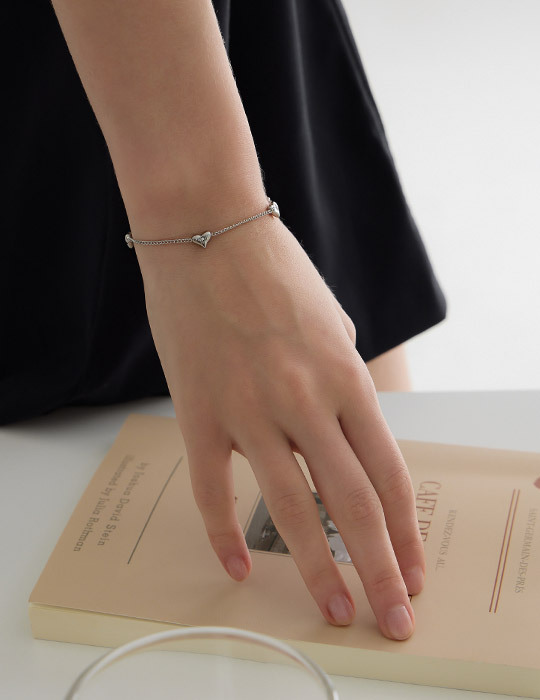 【鈦鋼】光芒閃耀愛心鋯石手鍊(銀)