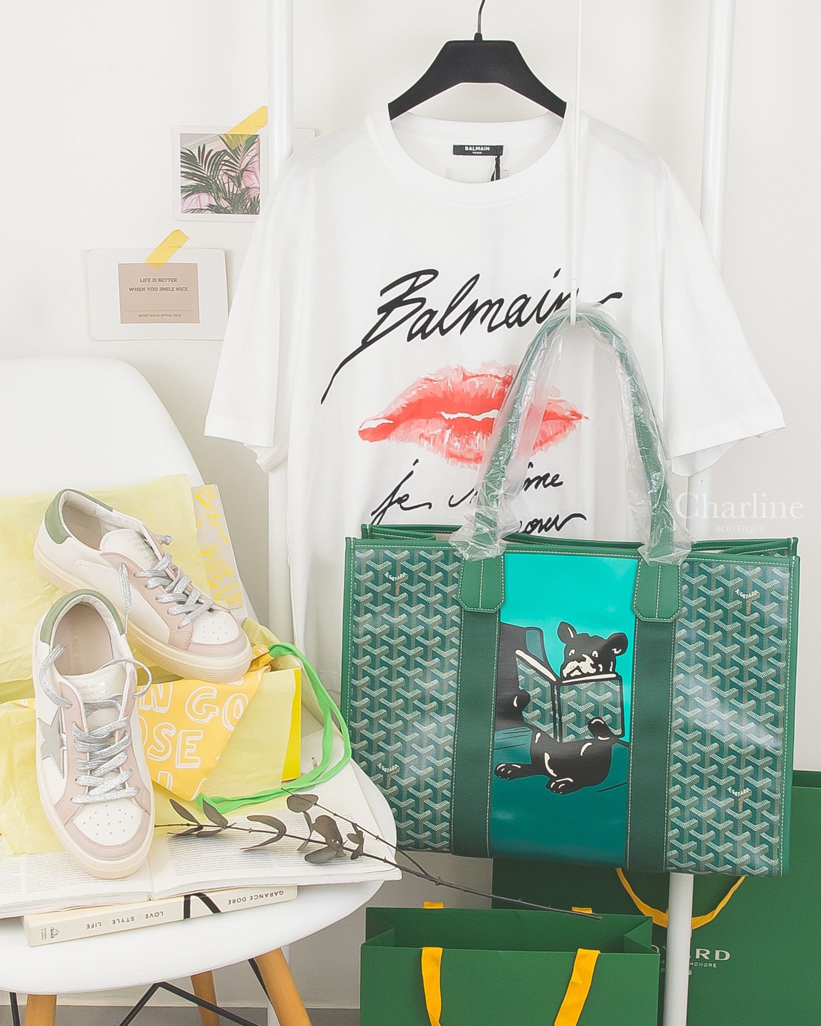 Goyard Villette Tote Bag MM 綠色帆布彩繪讀書法鬥小牛皮同色提把托特包-Charline Boutique 精品代購
