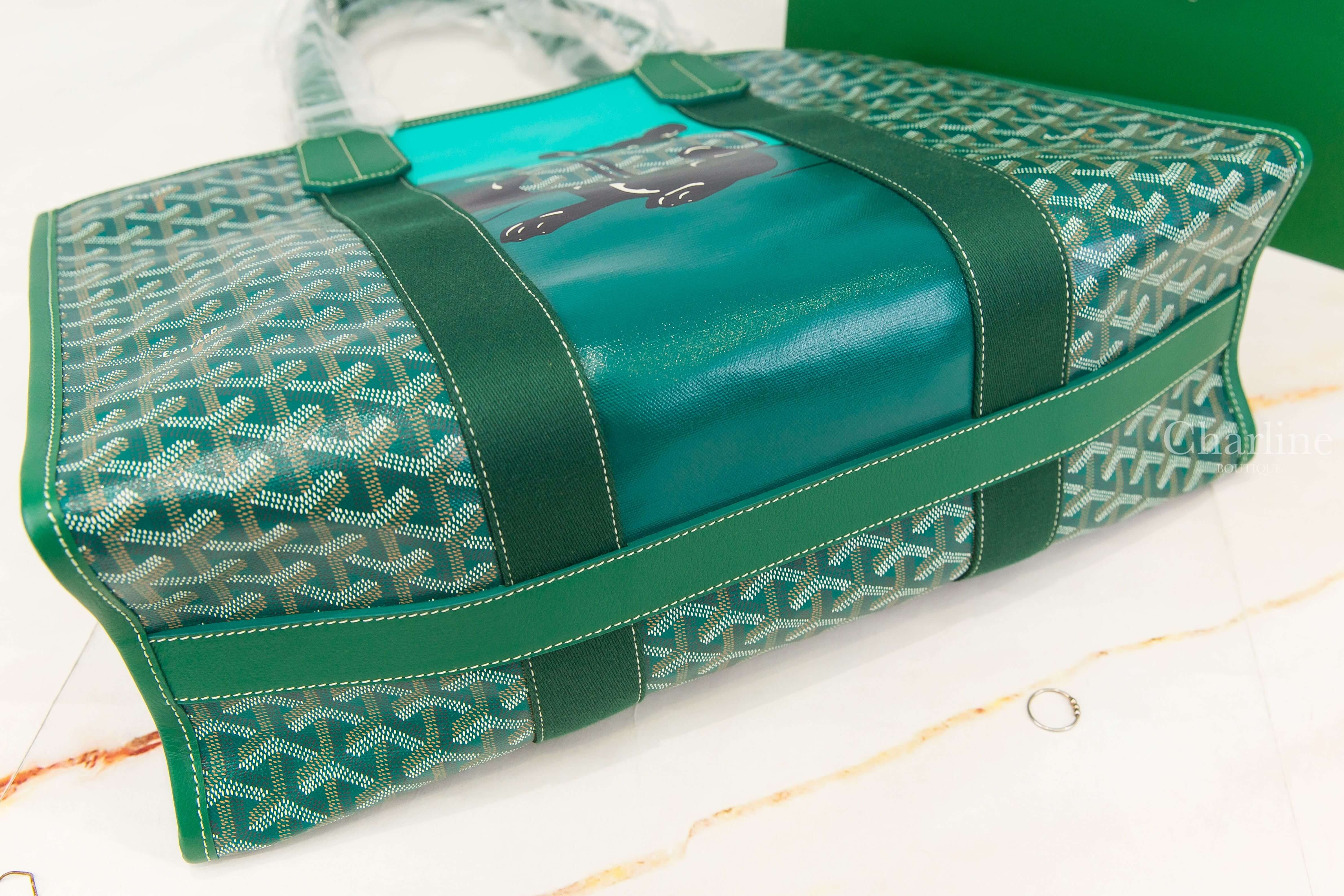 Goyard Villette Tote Bag MM 綠色帆布彩繪讀書法鬥小牛皮同色提把托特包-Charline Boutique 精品代購