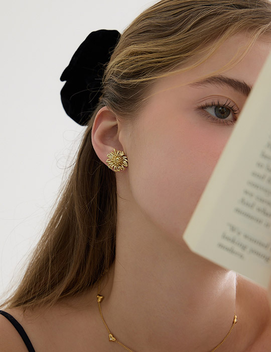 戀夏向日葵。夾式耳環(金)