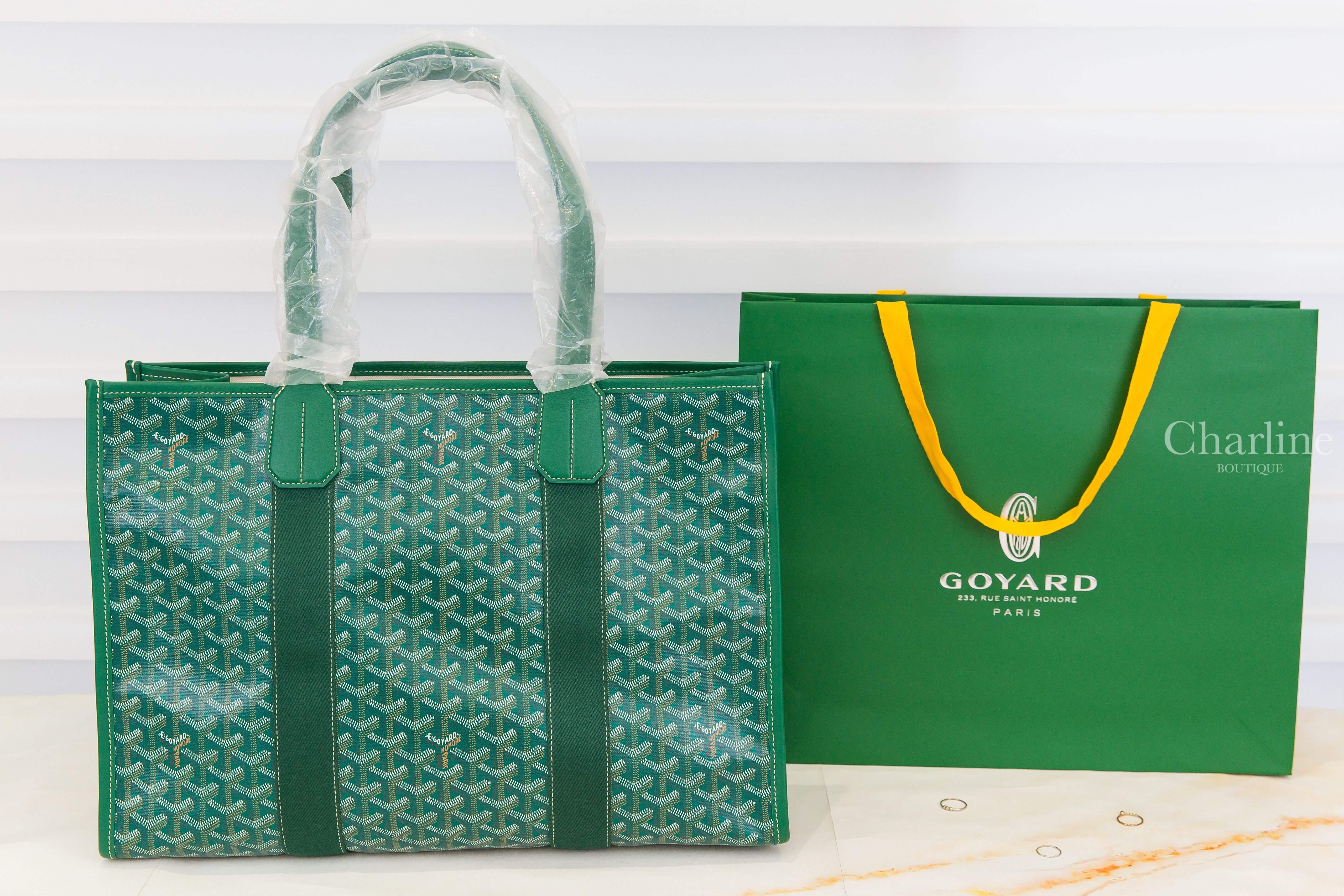 Goyard Villette Tote Bag MM 綠色帆布彩繪讀書法鬥小牛皮同色提把托特包-Charline Boutique 精品代購