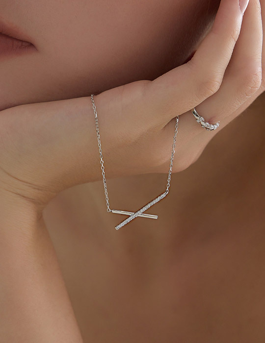 【925純銀】交錯排鑽線條項鍊